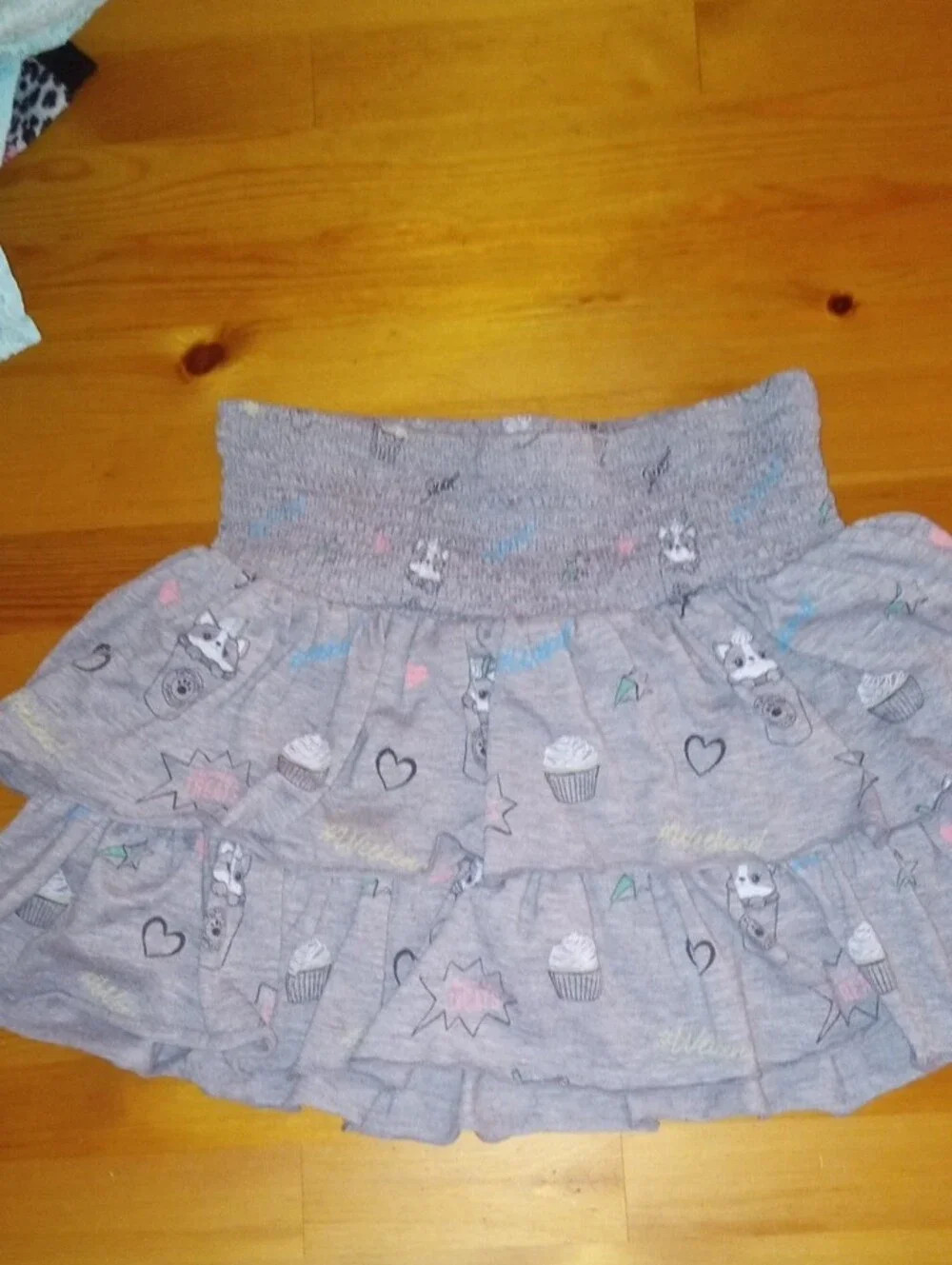 Justice Gray Tiered Circle Skirt with Cupcake & Heart Print